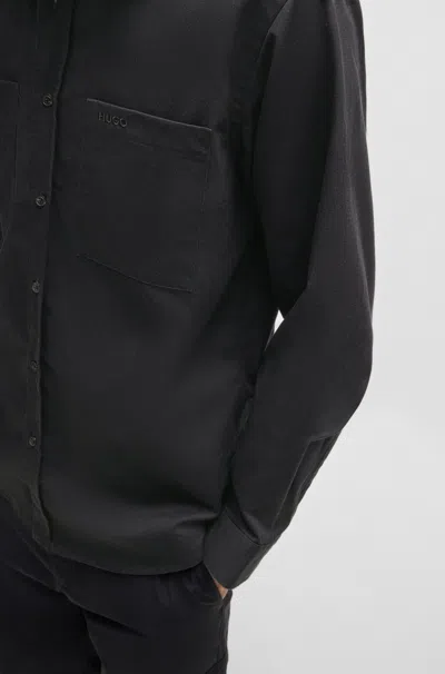 Hugo Boss Relaxed-fit Shirt In Soft Twill With Kent Collar In Black