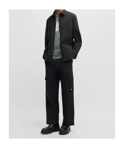 Hugo Boss Relaxed-fit Shirt In Soft Twill With Kent Collar In Black