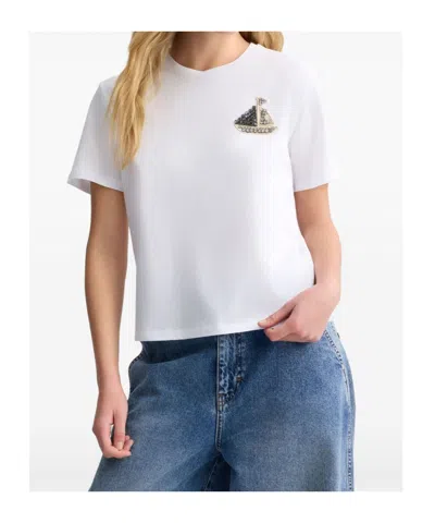 Liu •jo Cotton T-shirt With Embroidery And Rhinestones In White