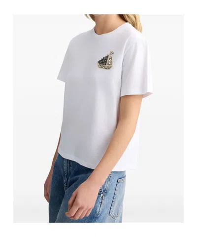 Liu •jo Cotton T-shirt With Embroidery And Rhinestones In White