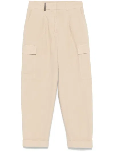 Peserico Cotton Cargo Trousers In Metallic