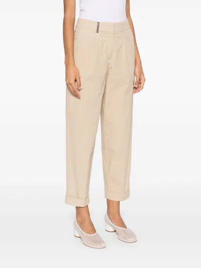 Peserico Cotton Cargo Trousers In Metallic