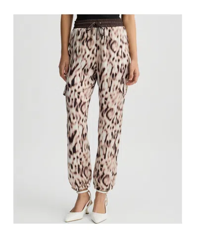 Liu •jo Flared Trousers With Cargo Pockets And Print In Pink