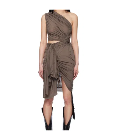 Rick Owens Drkshdw Brown Hollywood Cotton Gauze Jersey Fog Minidress In Gray