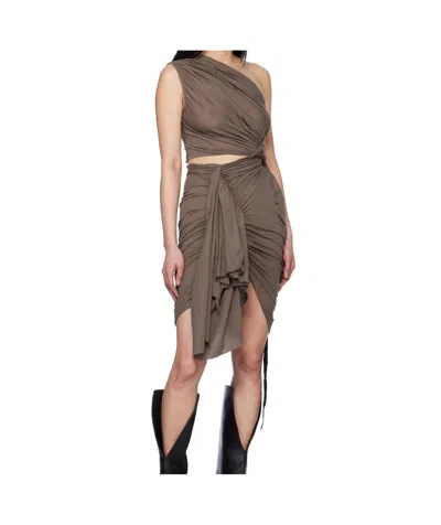 Rick Owens Drkshdw Brown Hollywood Cotton Gauze Jersey Fog Minidress In Gray