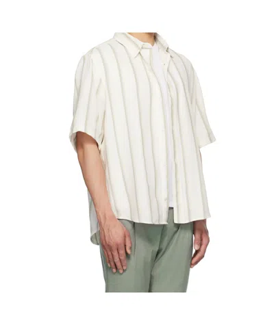 Hugo Boss Off-white Loose-fit Striped Open-weave Shirt In White