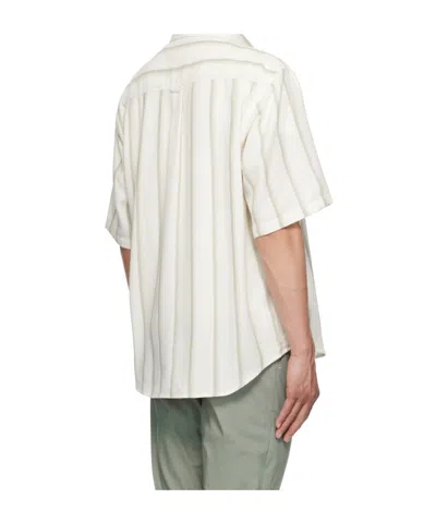 Hugo Boss Off-white Loose-fit Striped Open-weave Shirt In White