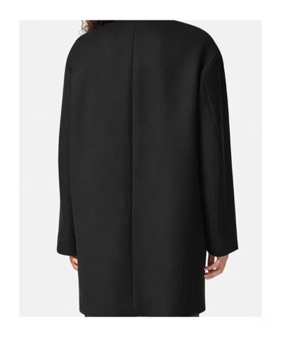 Versace Collarless Felted-wool Long Caban Coat In Black