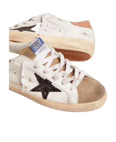 Golden Goose Super-star Sneakers With Black Glitter Star And Old-rose Leather Heel Tab
