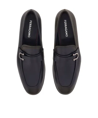 Ferragamo Moccasin With Gancini Ornament In Black