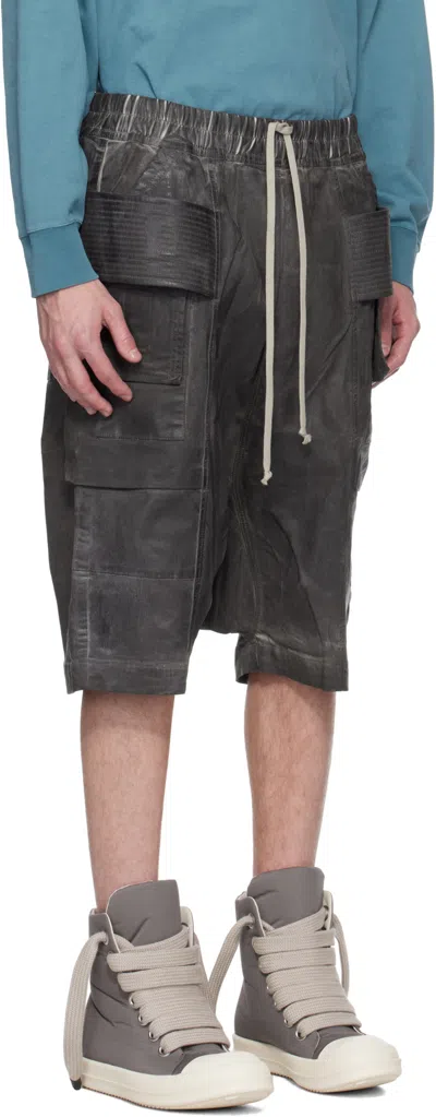 Rick Owens Drkshdw Gray Hollywood Creatch Cargo Pods Denim Shorts In Black