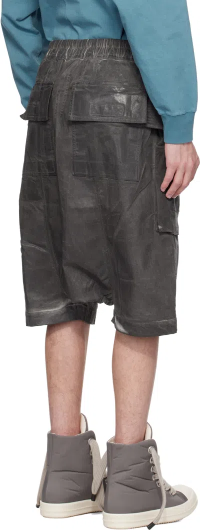 Rick Owens Drkshdw Gray Hollywood Creatch Cargo Pods Denim Shorts In Black