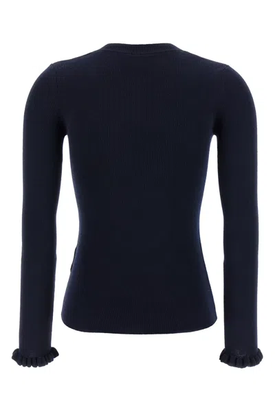 Valentino Embroidered Sweater With Front Pockets And Ruffle Cuffs In Blue