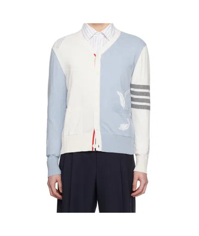 Thom Browne Feather-intarsia Cotton Cardigan In Blue