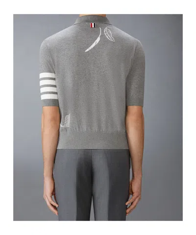 Thom Browne Feather-intarsia Cotton Polo Shirt In Gray