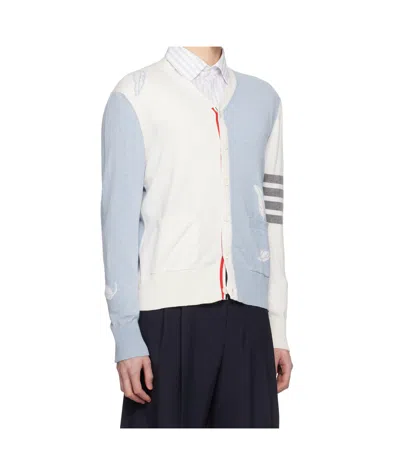Thom Browne Feather-intarsia Cotton Cardigan In Blue