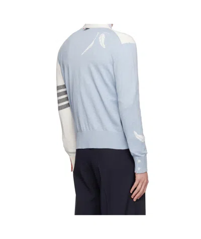 Thom Browne Feather-intarsia Cotton Cardigan In Blue