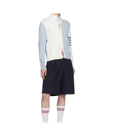 Thom Browne Feather-intarsia Cotton Cardigan In Blue