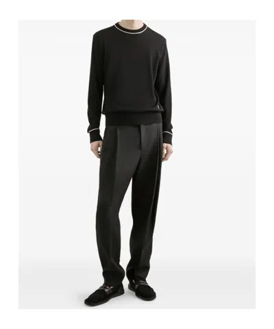 Dolce & Gabbana Logo Crew Neck Sweater With Contrasting Trims In Black