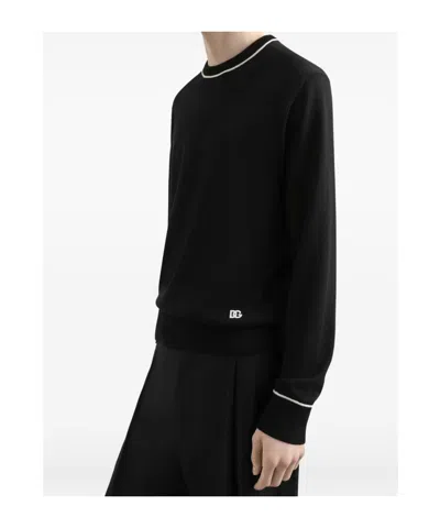 Dolce & Gabbana Logo Crew Neck Sweater With Contrasting Trims In Black