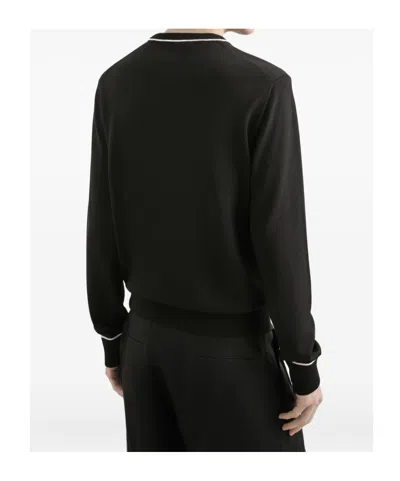 Dolce & Gabbana Logo Crew Neck Sweater With Contrasting Trims In Black