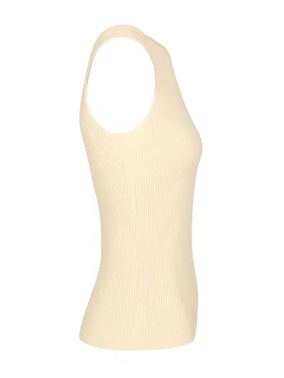 Rick Owens Tank In Ribbed Wool Knit Knitwear White In Neutral