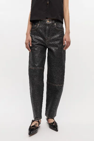 Ganni Shimmery Foil Stary Jeans In Black