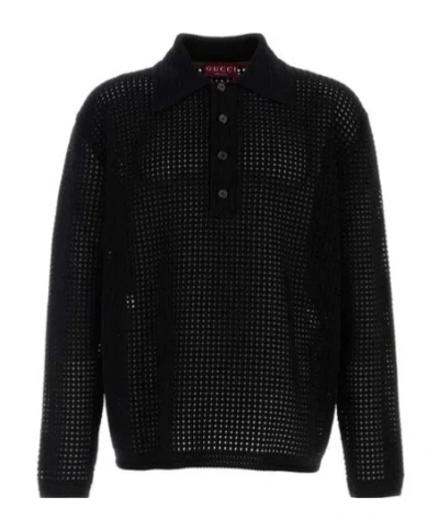 Gucci Black Crochet Polo Shirt