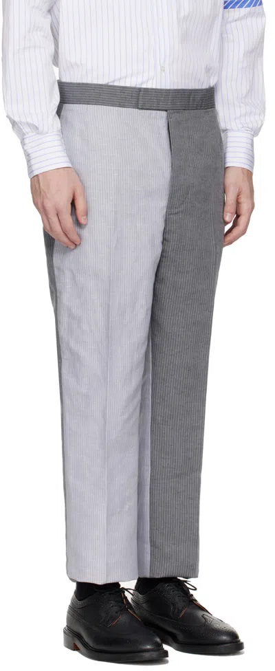 Thom Browne Gray University Stripe Linen Cotton Trousers In Gray