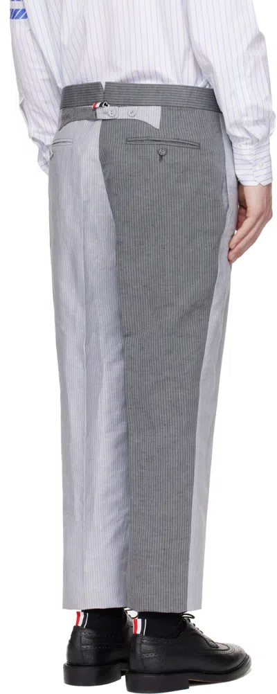 Thom Browne Gray University Stripe Linen Cotton Trousers In Gray