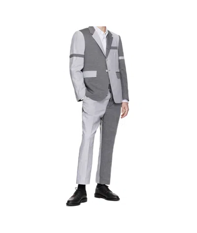 Thom Browne Gray University Stripe Linen Cotton Trousers In Gray