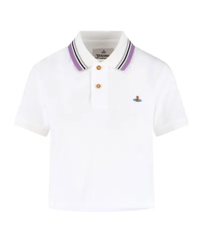 Vivienne Westwood Classic Polo With Multicolor Striped Detail In White