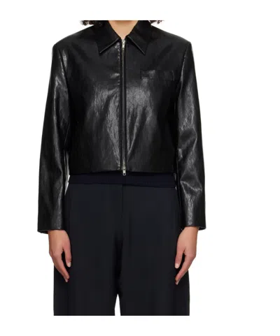 Dunst Black Collared Faux-leather Jacket In Black