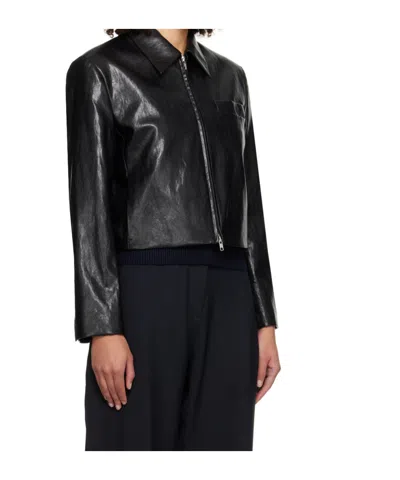 Dunst Black Collared Faux-leather Jacket In Black