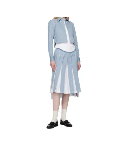 Thom Browne Pleated Denim Midi Skirt