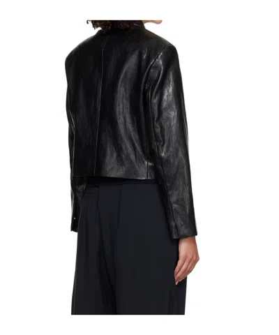 Dunst Black Collared Faux-leather Jacket In Black