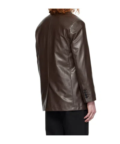 Dunst Brown 2 Button Faux-leather Blazer In Black