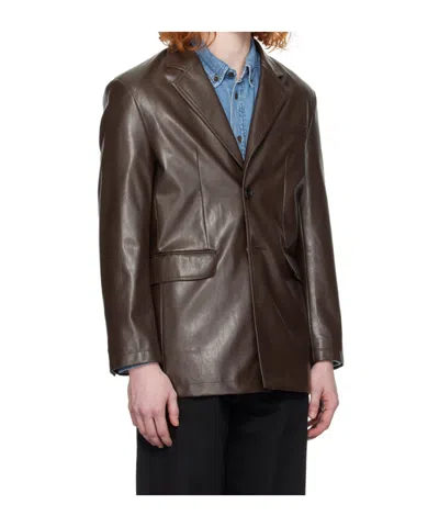 Dunst Brown 2 Button Faux-leather Blazer In Black