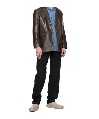 Dunst Brown 2 Button Faux-leather Blazer In Black