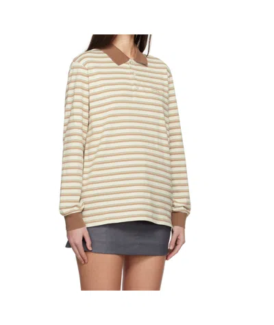 Dunst Beige Multi Stripe Collared Polo In Brown