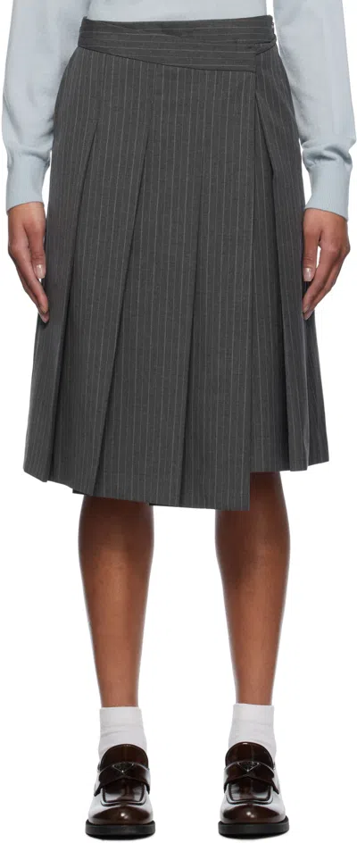 Dunst Gray Ribboned Wide Pleats Midi Skirt