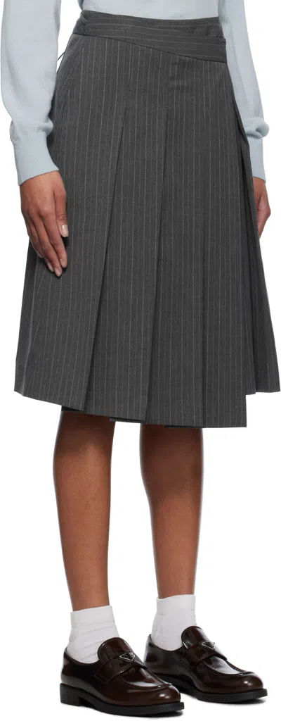 Dunst Gray Ribboned Wide Pleats Midi Skirt