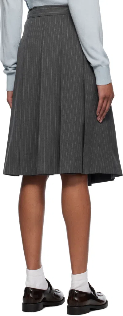 Dunst Gray Ribboned Wide Pleats Midi Skirt