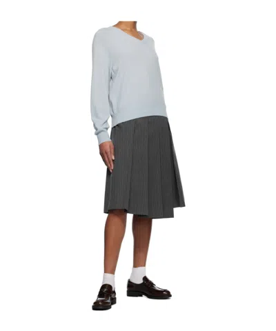 Dunst Gray Ribboned Wide Pleats Midi Skirt