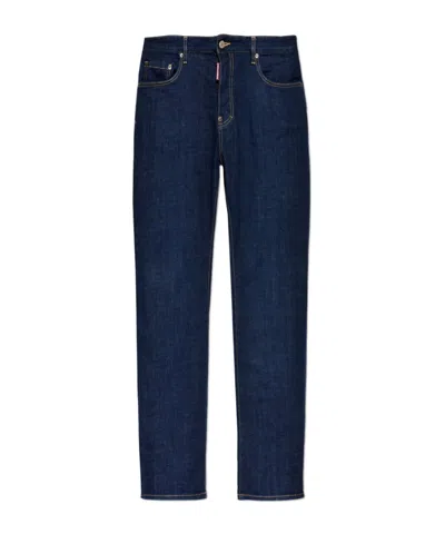 Dsquared2 Five-pocket Button-up Jeans With Logo Patch In Blue