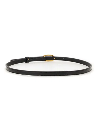 Valentino Adjustable Oval Buckle Leather Belt In Black