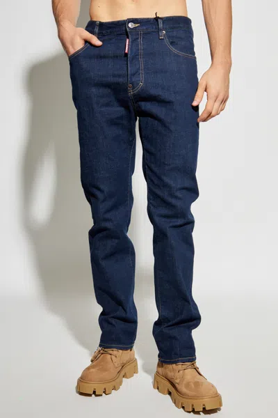 Dsquared2 Five-pocket Button-up Jeans With Logo Patch In Blue