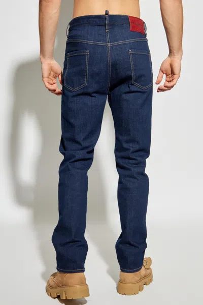 Dsquared2 Five-pocket Button-up Jeans With Logo Patch In Blue