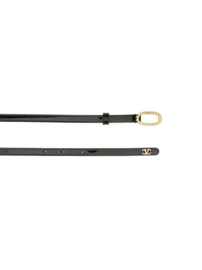 Valentino Adjustable Oval Buckle Leather Belt In Black