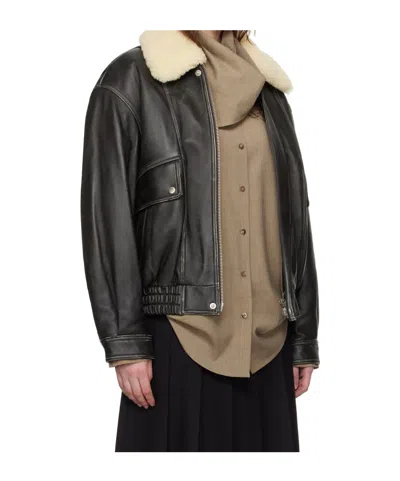 Dunst Leather Bomber Jacket In Black